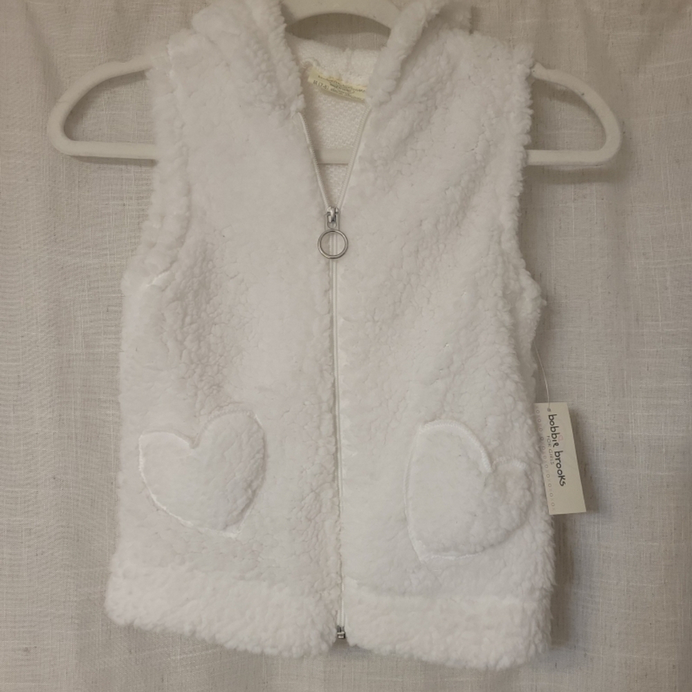 Bobbie Brooks Plush White Sherpa Vest with Heart Pockets